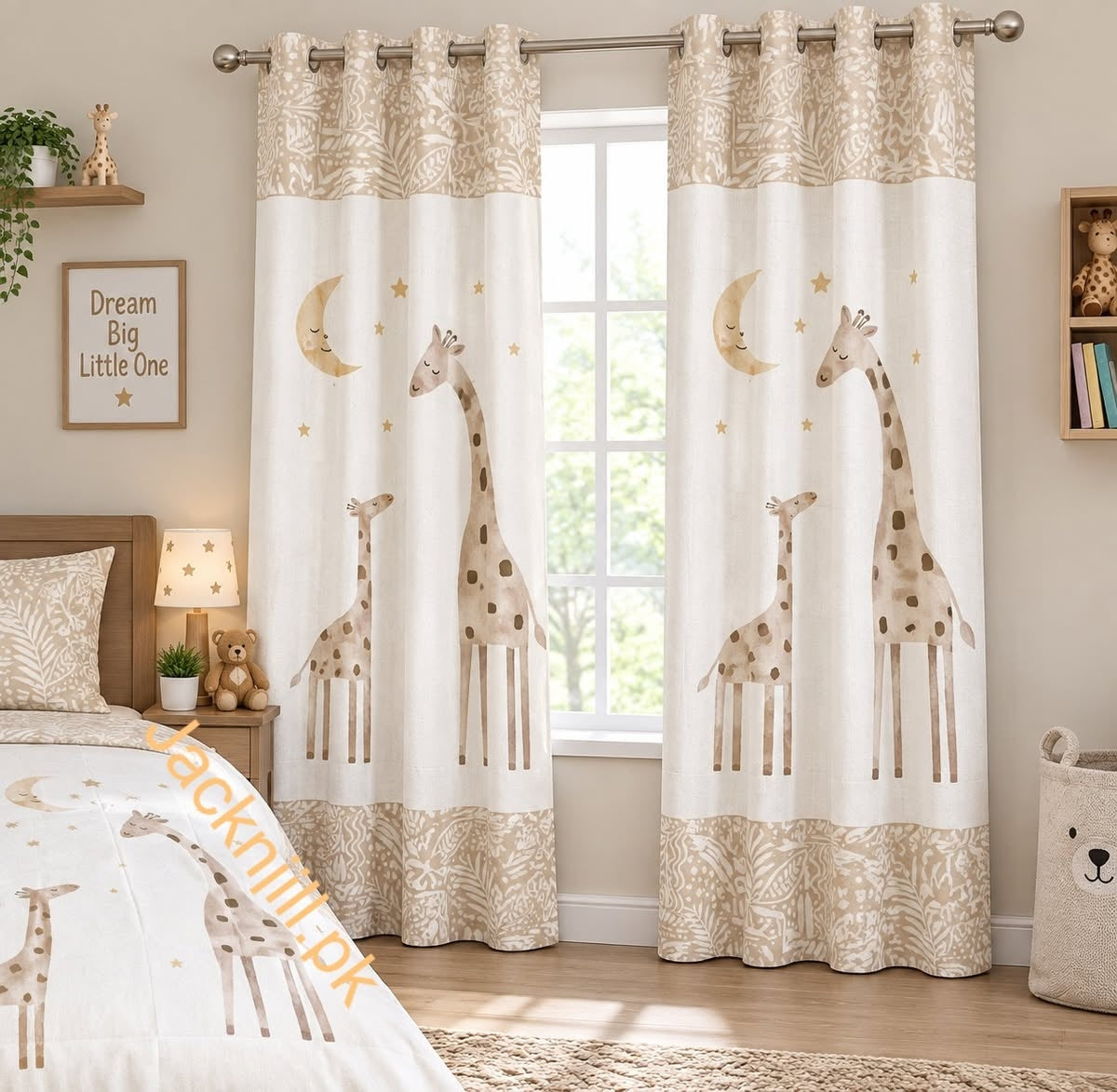 Giraffe Cartoon Animals Printed Curtains for Kids Room