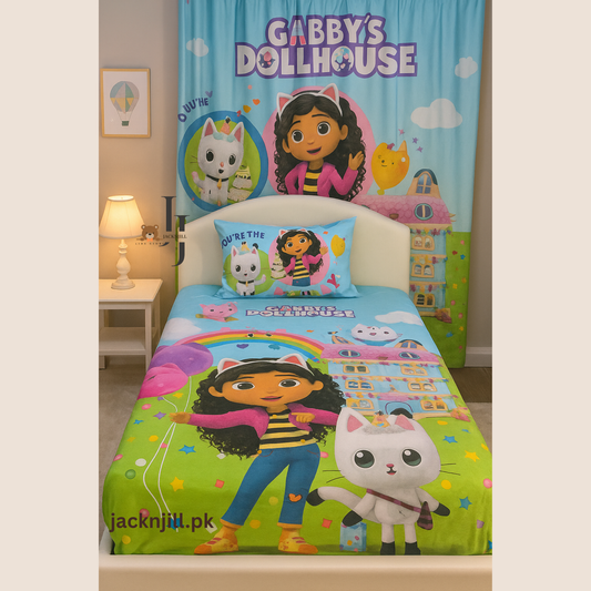 Gabby's DollHouse Green Kids Bedsheet