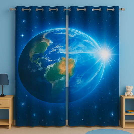 World Glode Blue Curtains for Kids Room