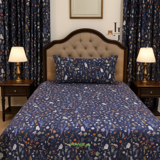 Twilight Trail Blue Jungle Kids Bedsheet-Percale
