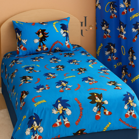Sonic Blue Base cotton Kids Bedsheet