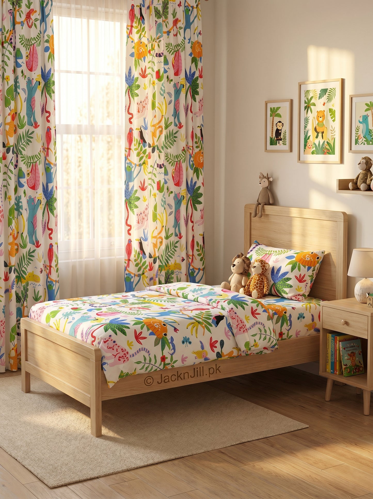 Jungle Theme White Base Kids Bedsheet