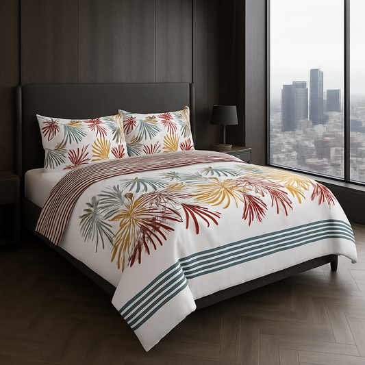 Colorful Leaves Super King Size Bedsheet 127