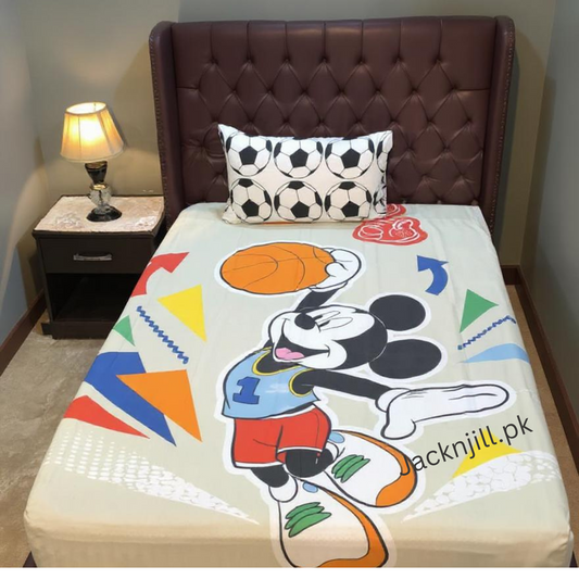Happy Mickey Mouse Print Kids Bed Sheet