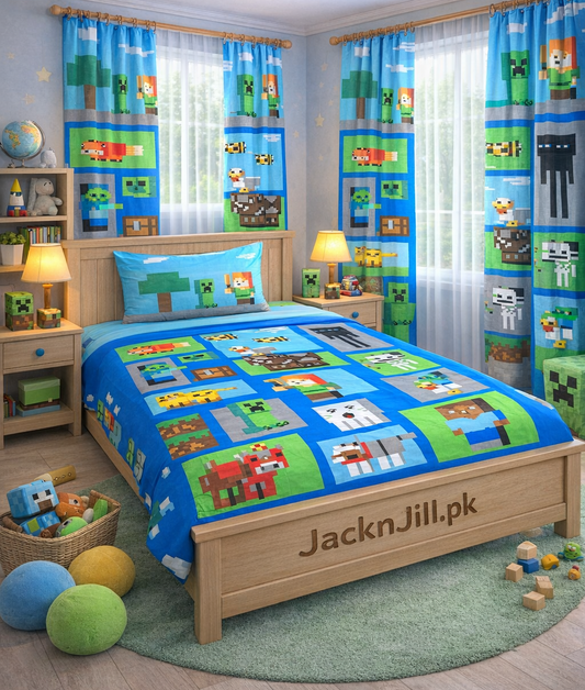 Minecraft Blue kids king size bed sheet
