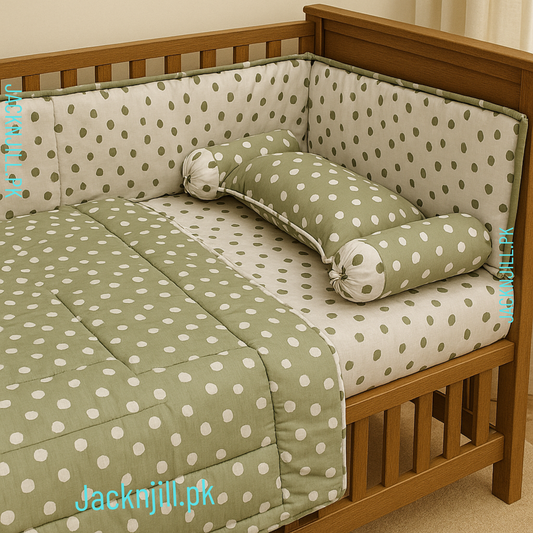 Green White Doted Baby Cot Set Z5 -  Baby Cot