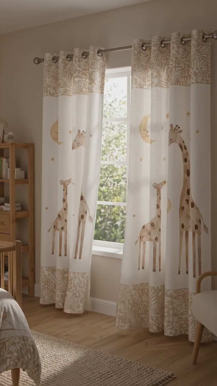 kids room animal cartoon printed curtains, same bedsheet and duvet.