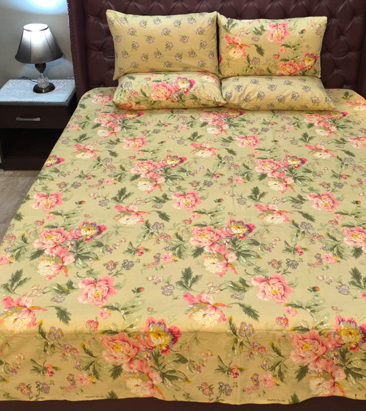 Rose Pink Cotton Printed Bedsheet