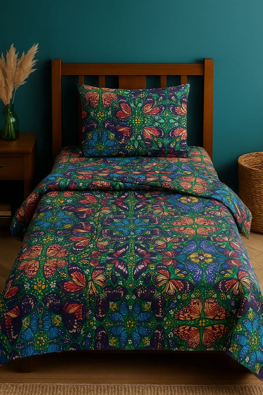 Butterflies Floral Green Bedsheet-Percale