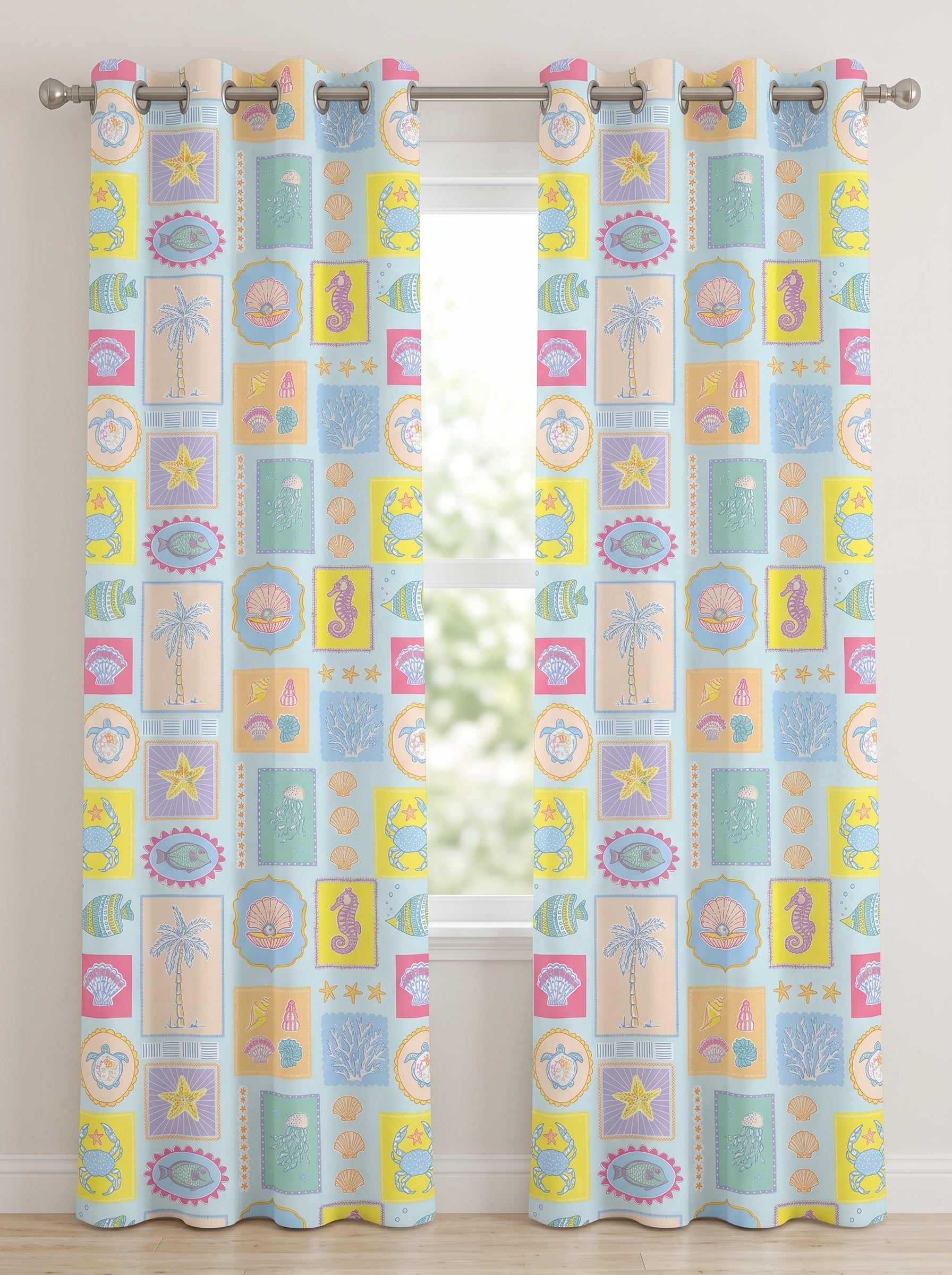 Sea Life Printed Kids Room Curtains
