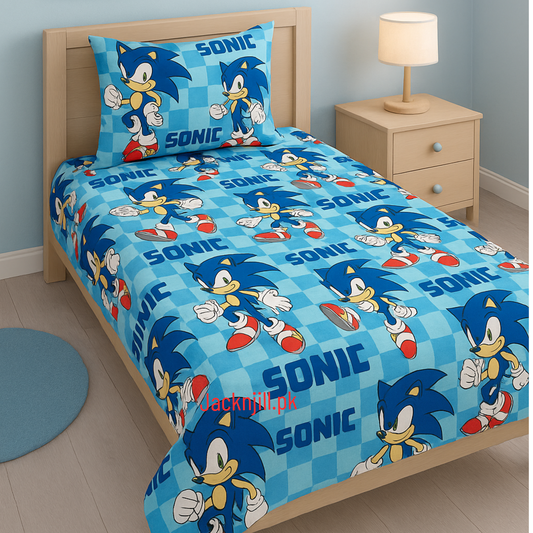 Sonic Light Blue Kids Bedsheet