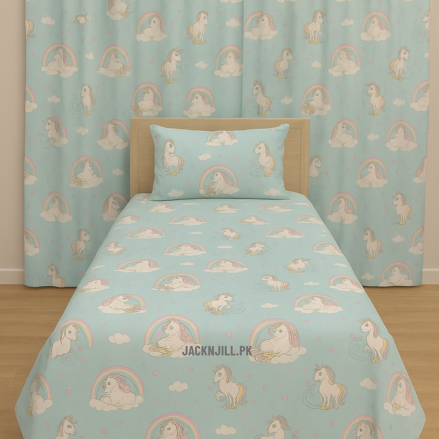 Mini Unicorn Green Base Kids Bedsheet