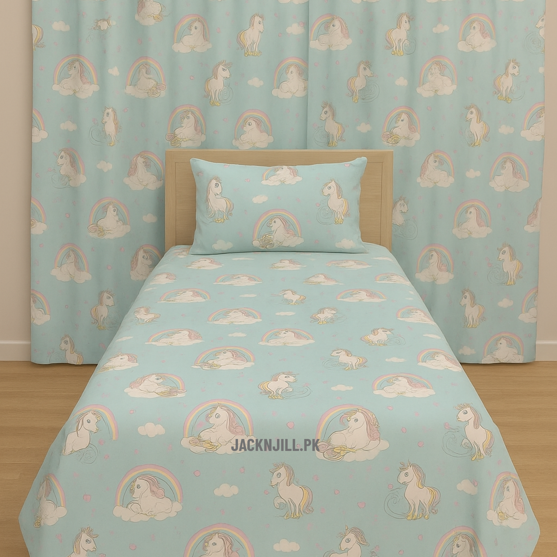 Mini Unicorn Green Base Kids Bedsheet