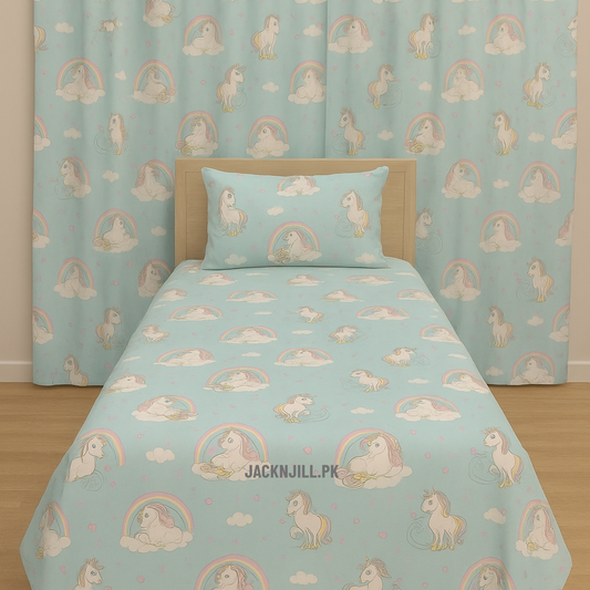 Mini Unicorn Green Base Kids Bedsheet