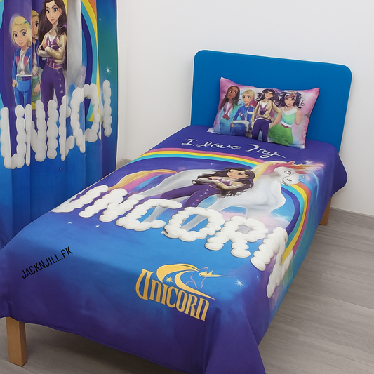 Unicorn Bluee Rainbow Kids Bedsheet