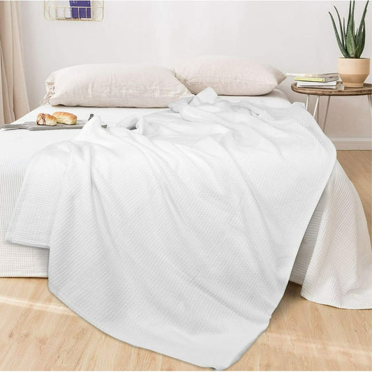 Premium Waffle Textured Bed Throw – White