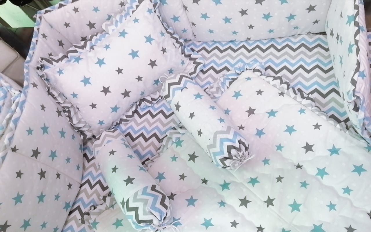 Black And Blue Starry Baby Cot Set