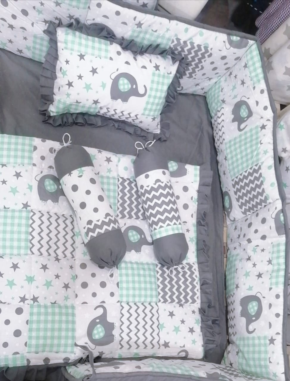 Grey Starry Elephant Baby Cot Set