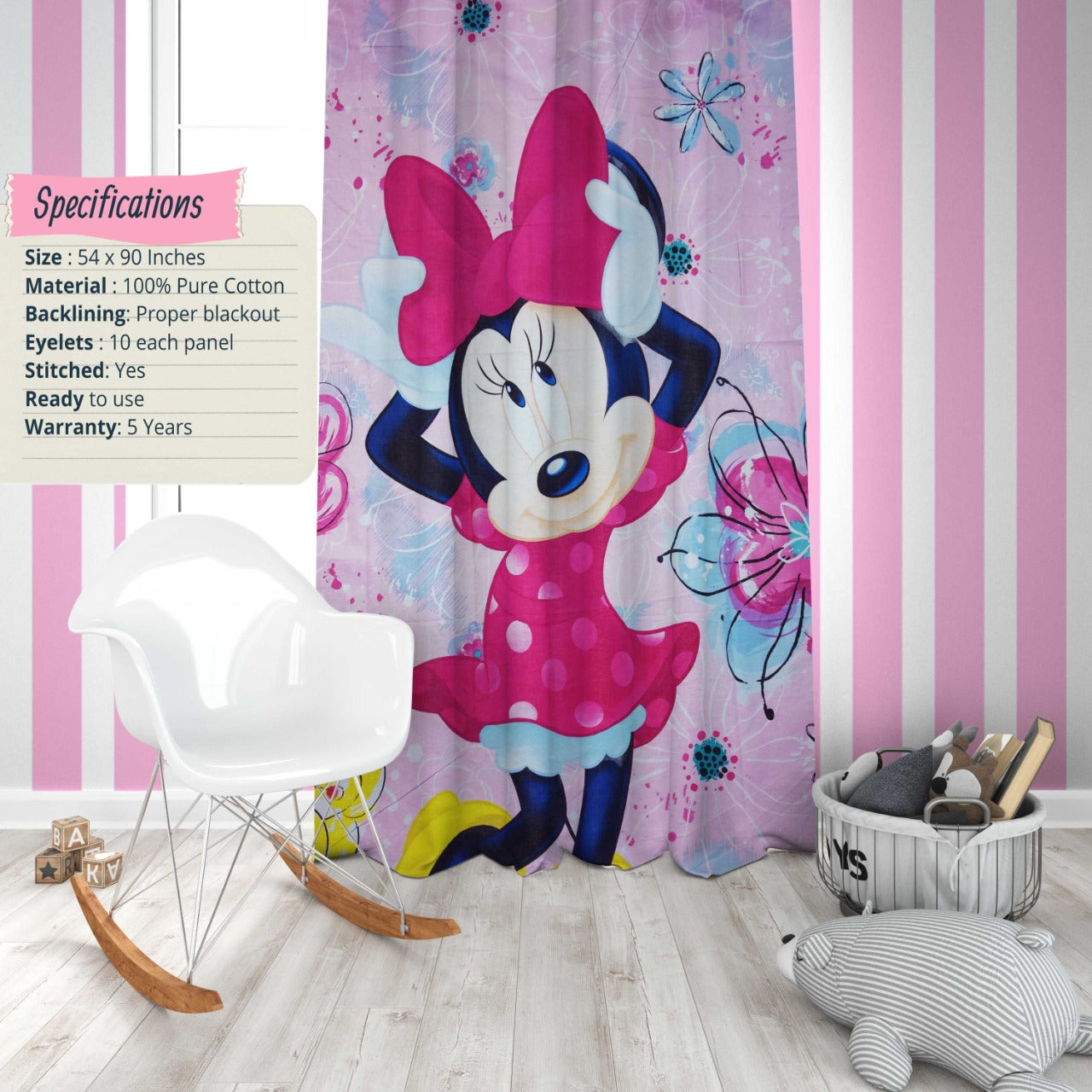 Kids Minnie Mouse Character Cotton Curtain 7974