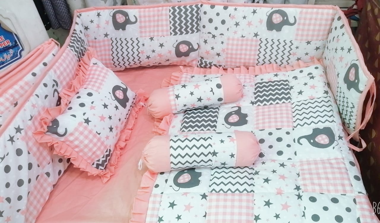 Pink Elephant Baby Cot Set