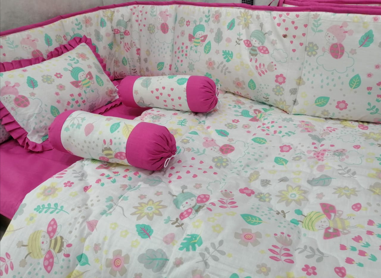 Pink Honey Bee Baby Cot Set -  Baby Cot