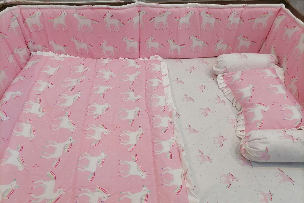 Pink Horse Character Baby Cot Set
