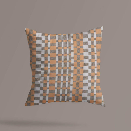 Gray Orange Checks Cushion Cover - Jango Mall