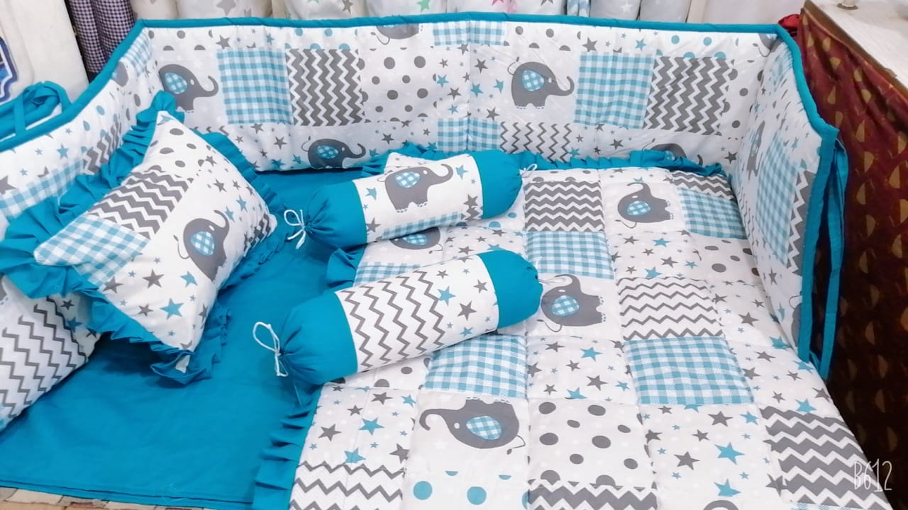 Starry Blue Elephant Baby Cot Set