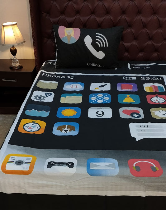 Phone Character Printed Bedsheet
