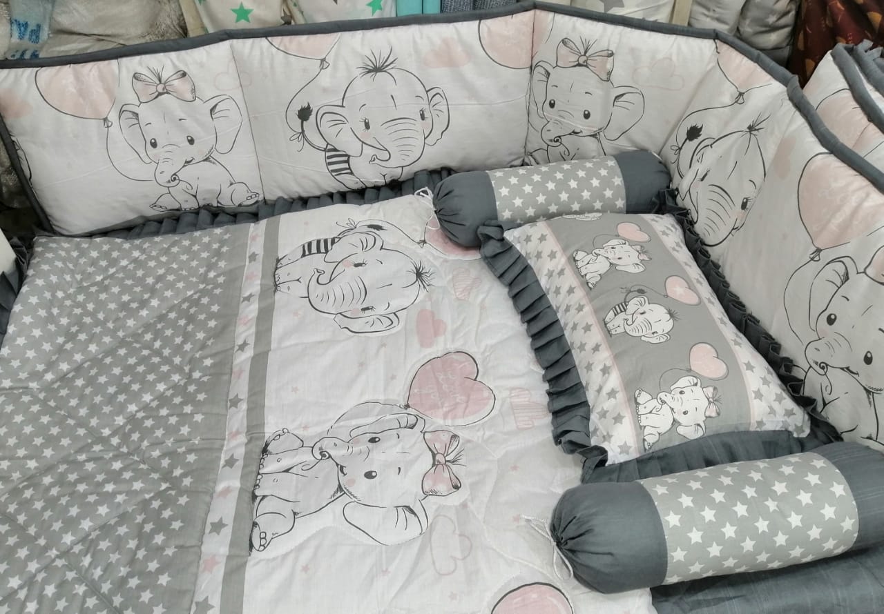 Hearty Pink Elephant Baby Cot Set