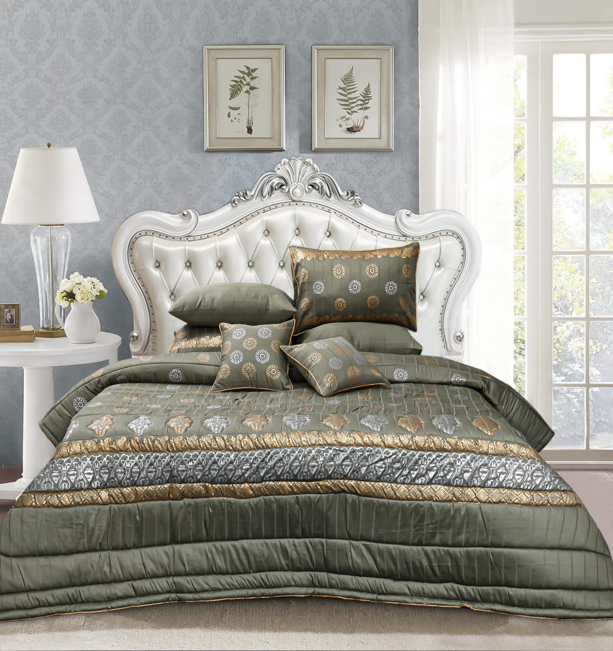 8 Pcs Bridal Bed Sheet Comforter Set Cotton Sateen Block Printed – Tribeca